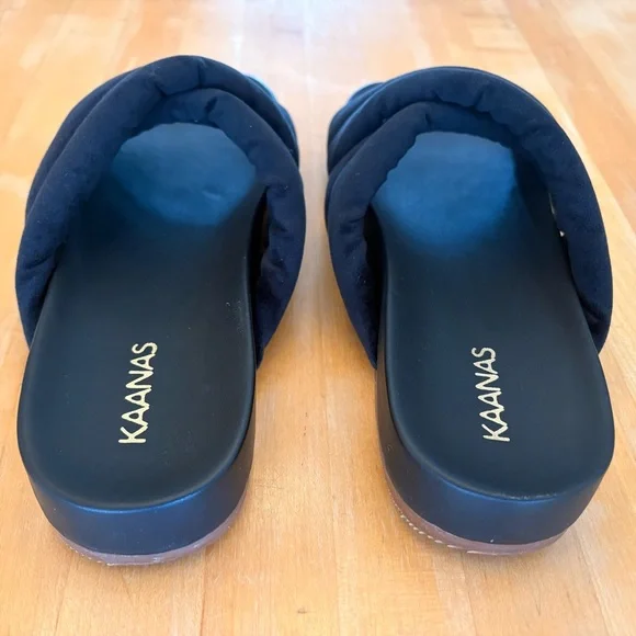 Kaanas Sintra NEW Black Fuzzy Slide Wedge Sandals Plush NEW luxe high quality - Picture 8 of 15